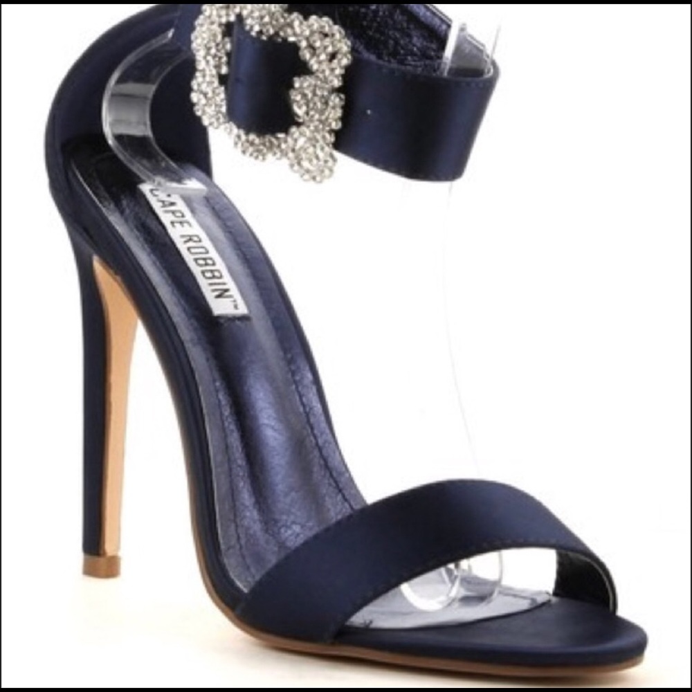 Navy Blue Heels w Rhinestones. NEVER WORN